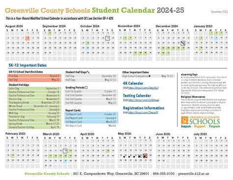 Greenville County Schools Calendar 2024-2025 | GCSD Holidays