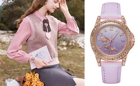 CIVO Montres Filles Cuir Rose Elegant Montre Ado Fille Etanche Facile