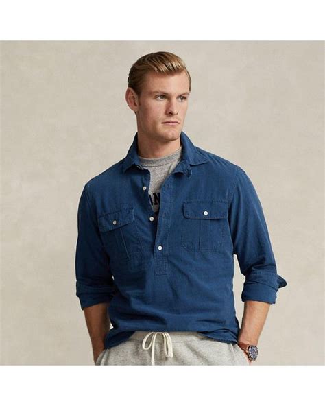 Ralph Lauren Classic Fit Indigo Popover Workshirt In Blue For Men Lyst