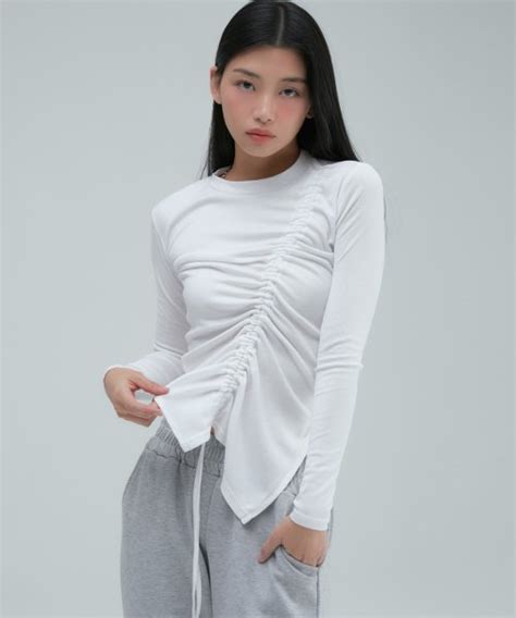 MUSINSA ACOVER Front Top String Long Sleeve T Shirt White