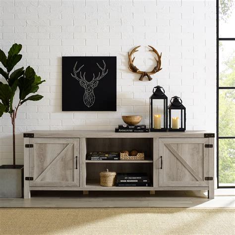 Walker Edison Furniture Company 70 In White Oak Barn Door Tv Stand