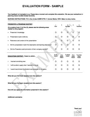 Fillable Online EVALUATION FORM SAMPLE Fax Email Print PdfFiller