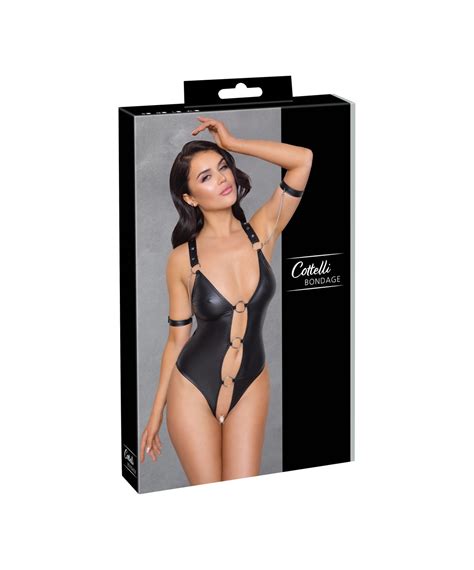 Cottelli Lingerie Bondage Black Matte Look Crotchless Bodysuit