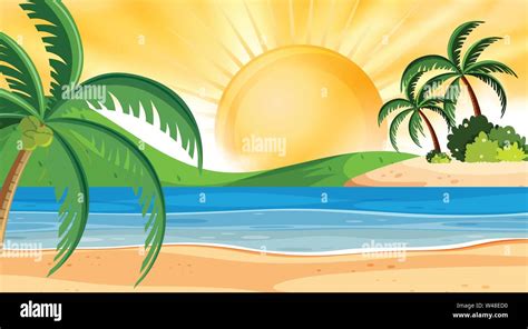 Sunset beach background scene illustration Stock Vector Image & Art - Alamy