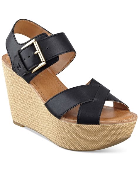 Lyst Tommy Hilfiger Fizz Platform Wedge Sandals In Black