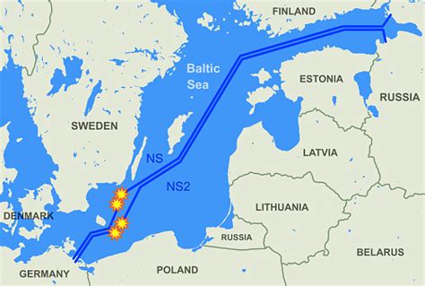 Nord Stream Leak On Map Sites Of Explosions Of Natural Gas Pipelines