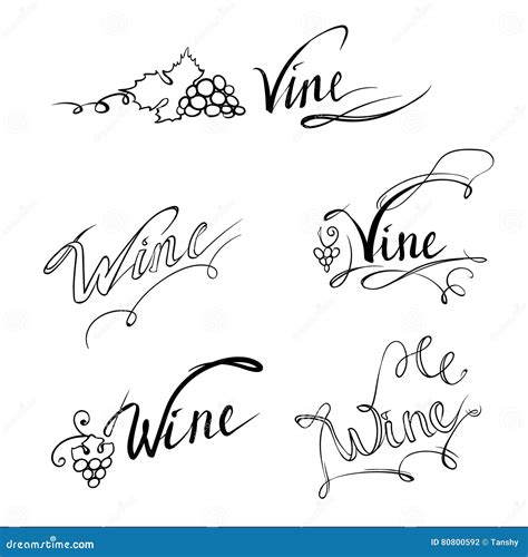 Wine Vine Lettering Logos Vector Stock Vector Illustration Of