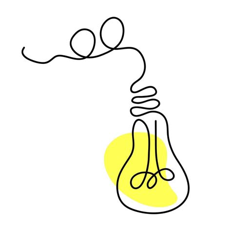 Hanging electric light bulb in line art style with yellow light ...