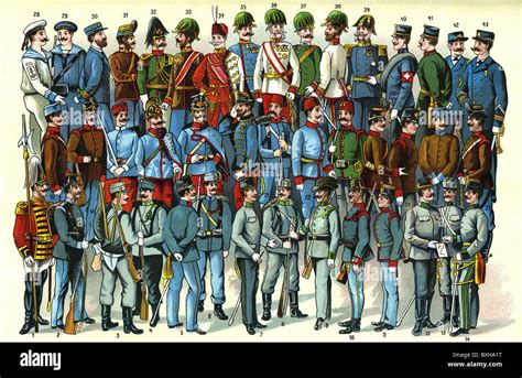 military, uniforms, of the Austrian-Hungary army and navy, German Empire, lithograph, circa 1902 ...