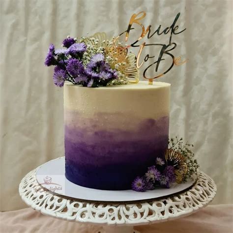 Bride to Be Cake in Purple and White Ombre with Floral Decor