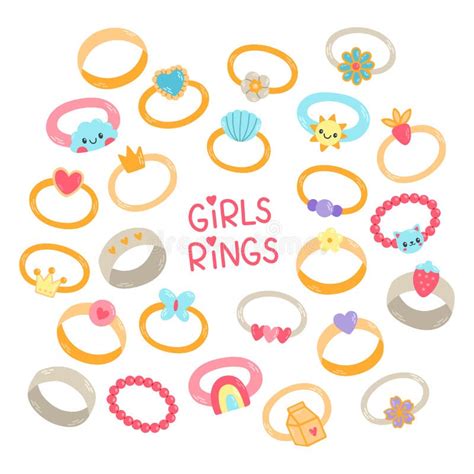 Kids Jewelry Set Different Cute Rings Cartoon Drawing Rings For