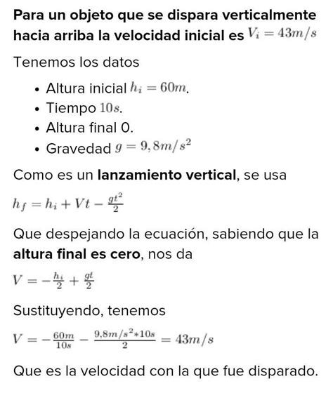 Se Dispara Verticalmente Hacia Arriba Un Objeto Desde Una Altura De 60