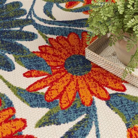 Nourison Aloha Daisy Flower Flatweave High Low Indoor Outdoor Area Rug