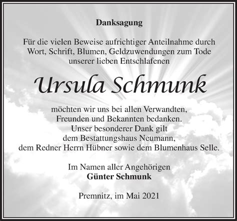 Traueranzeigen Von Ursula Schmunk M Rkische Onlinezeitung Trauerportal