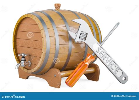 Wooden Barrel With Screwdriver And Wrench 3D Rendering Stock