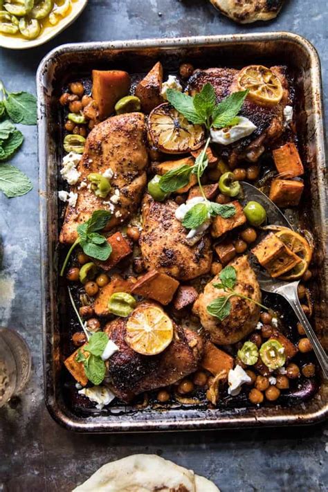 Sheet Pan Harissa Chicken With Chickpeas And Sweet Potatoes Half