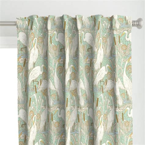 Cranes Curtain Panel Cranes Mint Green By Illaberek Wildlife Pastel