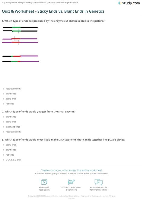 Quiz & Worksheet - Sticky Ends vs. Blunt Ends in Genetics | Study.com