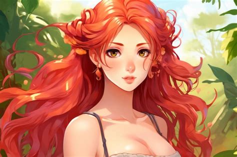 Premium Photo Anime Girl With Long Red Hair In The Jungle