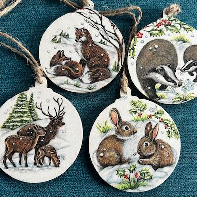 Woodland Animal Decorations, Forest Animal Baubles, Wooden Woodland ...