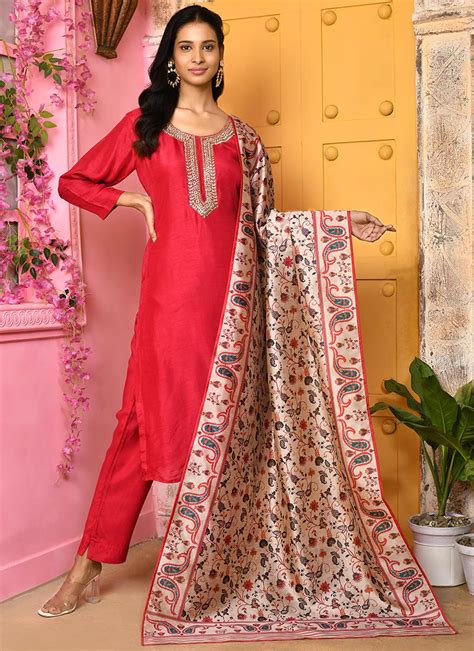 Buy Radiantly Embroidered Silk Straight Pant Suit Party Wear Online At