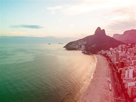 Aerial View of Ipanema Beach during Sunset, Sun with Clouds. Col Stock ...