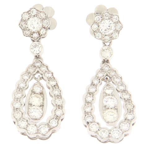 Diamond 18 Karat White Gold Drop Circle Earrings For Sale At 1stDibs