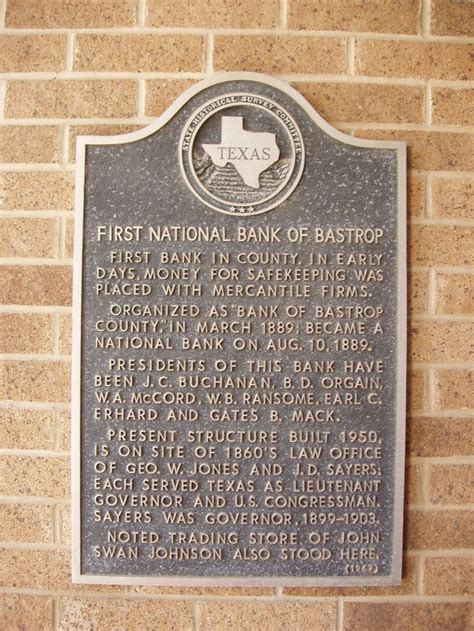 First National Bank of Bastrop - TEXAS HISTORICAL MARKERS