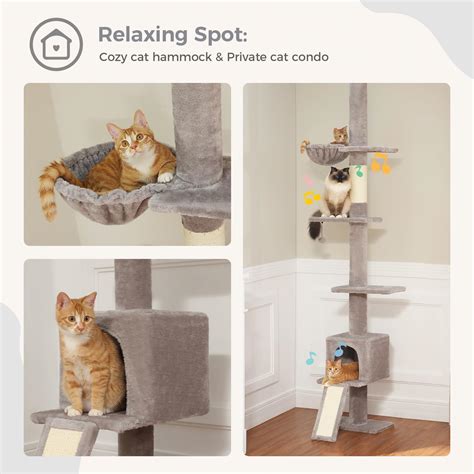 Pequlti Cat Tree Floor To Ceiling Tall Cat Tower