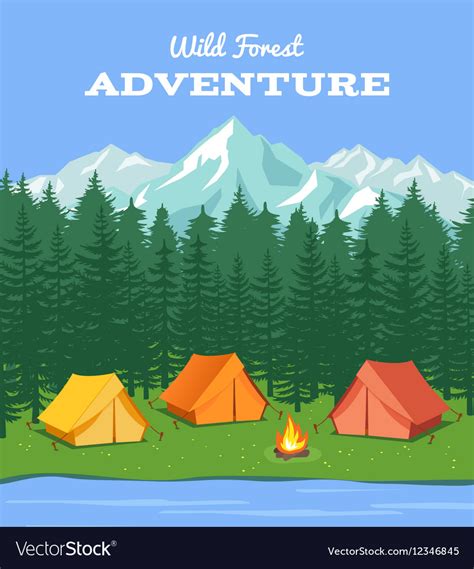 Outdoor camping nature background with river Vector Image