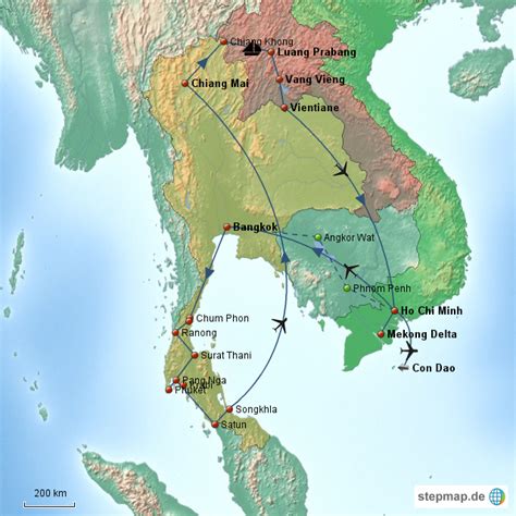 Stepmap Thailand Laos Vietnam Landkarte F R Asien