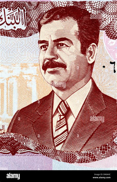 Portrait Of Saddam Hussein From 5 Dinars Banknote Iraq 1992 Stock