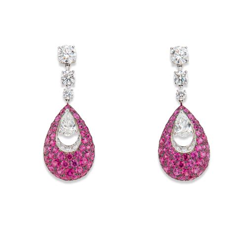 Graff Pink Sapphire and Diamond Bombé Pendant Earclips Important