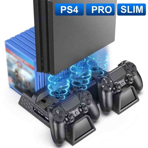 Eeekit Ps4 Slimpro Vertical Stand With Cooling Fans Dual Controller Charging Station Game