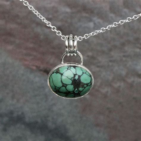 Turquoise Pendant Sterling Silver Necklace Dainty Oval Turquoise