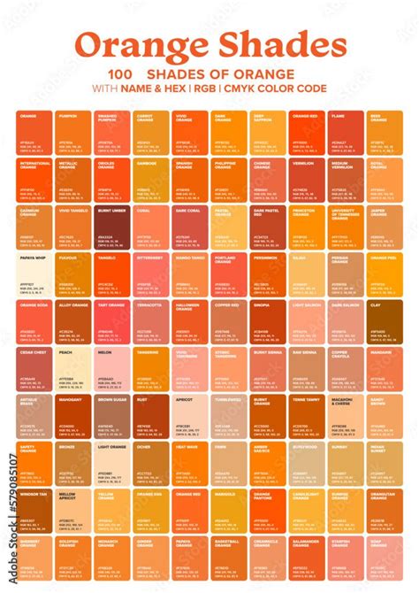 Orange Tone Color Shade Background With Code And Name Illustration Orange Swatches Color