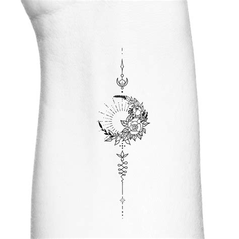 Soleil Et Lune G Om Trique Botanique Floral Unalome Tatouage Etsy France