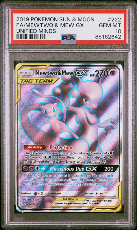 Pokemon Sun Moon Unified Minds Fa Mewtwo Mew Gx Psa