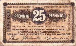 Banknote Pfennig German Notgeld Fallingbostel In Walsrode Gra F