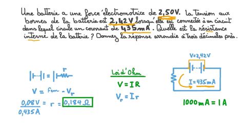 Vidéo question Déterminer la résistance interne dune batterie Nagwa