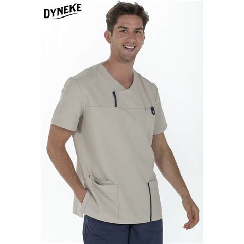 Camisola Laboral Hombre Microfibra Beige Detalle Marino Dyneke