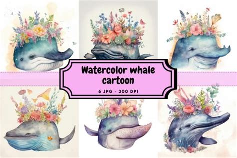 Watercolor Whale Cartoon Bundle Graphic by TNI House · Creative Fabrica