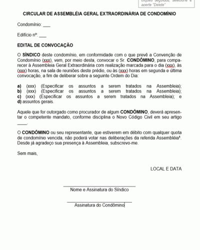 Modelo De Circular De Assembleia Geral Extraordin Ria De Condom Nio