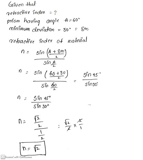 The Refractive Index Of The Material If A Prism Having An Angle A 60