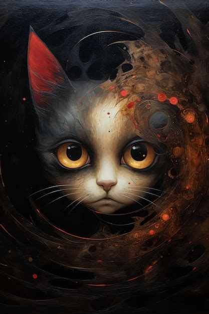 Pintura De Un Gato Con Ojos Amarillos Y Nariz Roja Ai Generativo