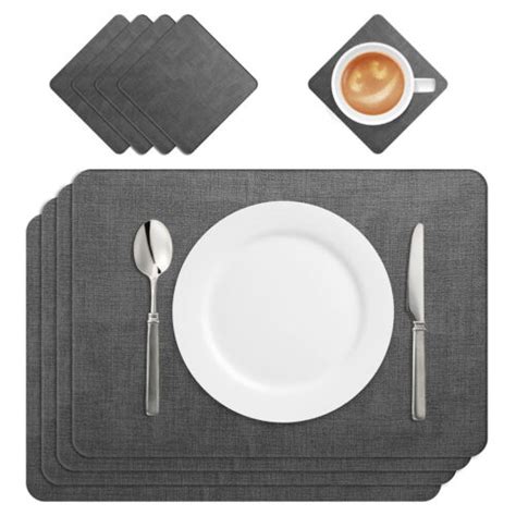 Set Of 8 PU Leather Dinner Table Mats 4 Placemats 4 Coasters Non Slip