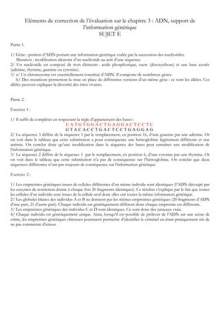 Ds Chapitre L Adn Support De L Information G N Tique Sujet E Pdf