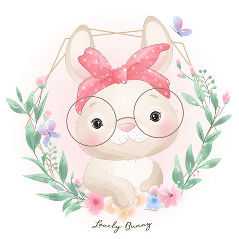 Cute doodle bunny with floral illustration 2064255 Vector Art at Vecteezy