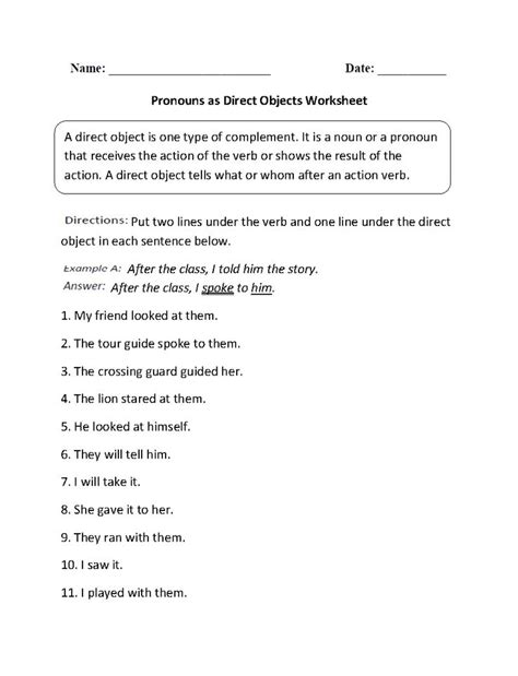 Worksheet Direct Object Pronouns Direct Object Worksheets In