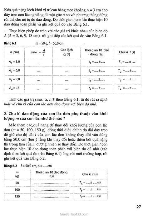 SGK Vật Lí 12 Bài 6 Thực hành Khảo sát thực nghiêm các định luật